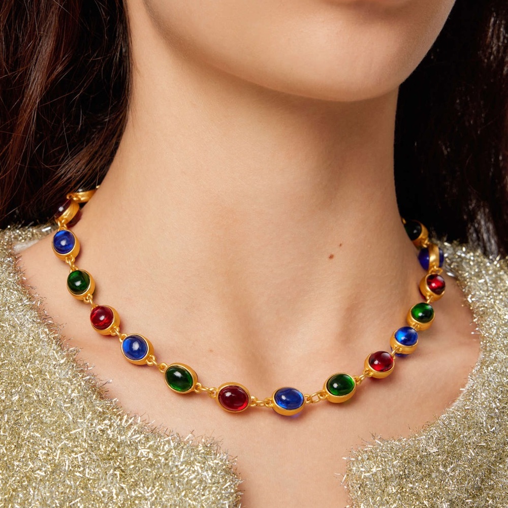 multicolored gemstone-like cabochon cab necklace Adjustable Length